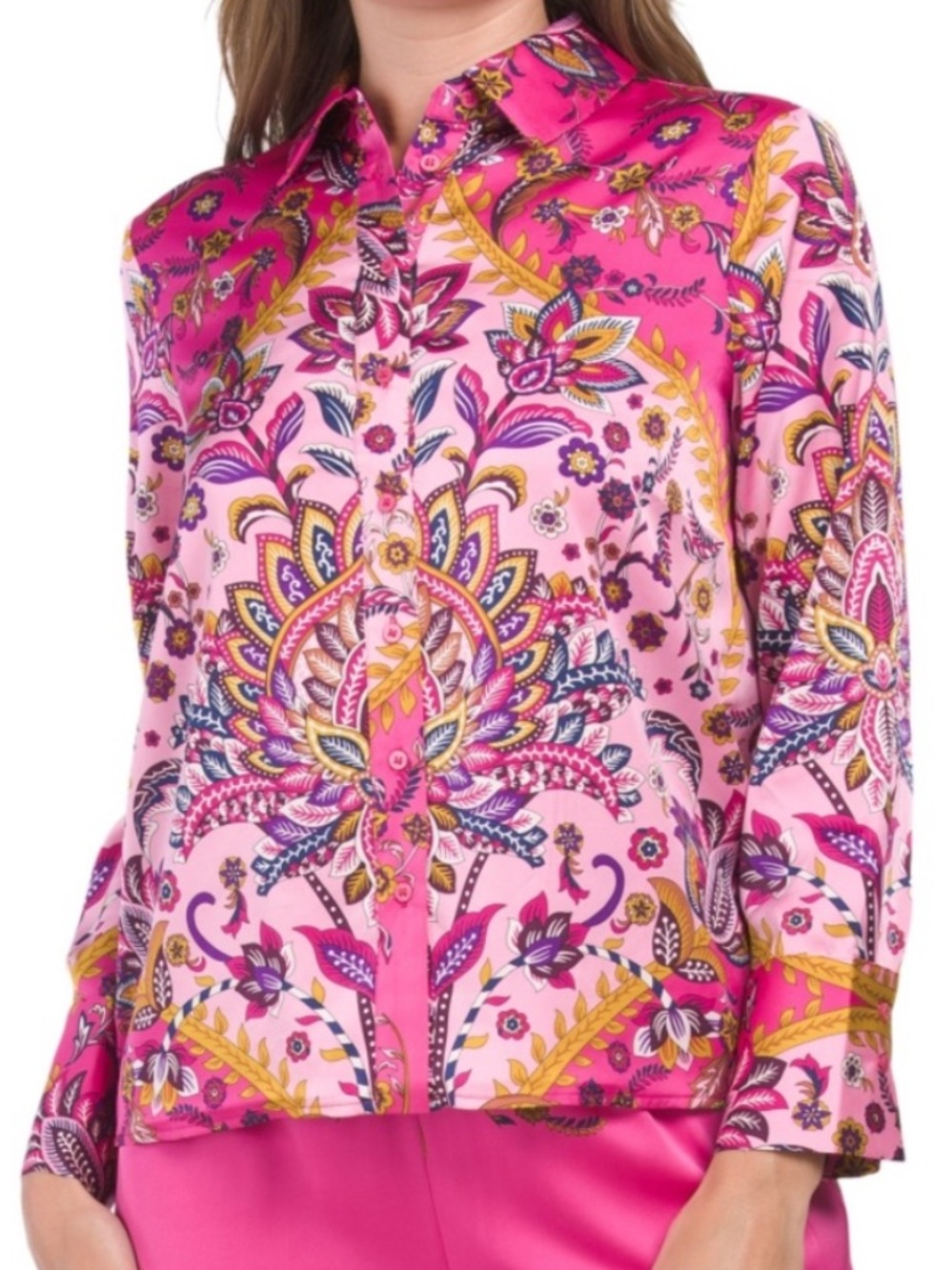 Rachel Zoe Pink Paisley Boho Button Down Blouse Top NEW! - Picture 9 of 10